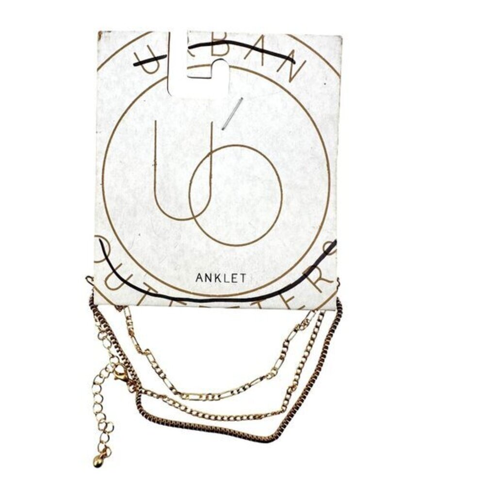 Urban Outfitters Gold Tone Layered Anklet Set With Adjustable Chains